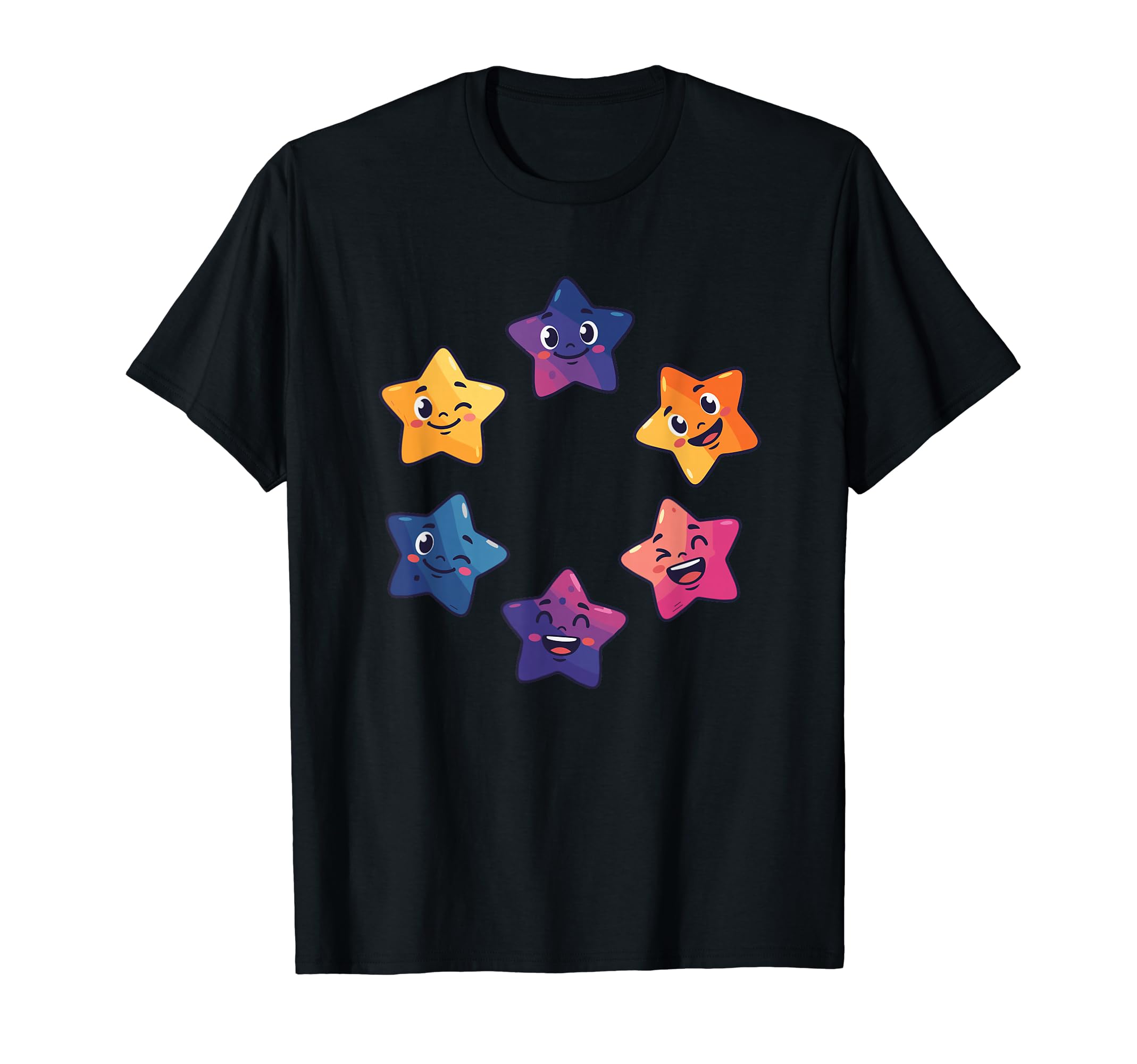 

Smiling Rainbow Star Friends Cute Kids T-Shirt чёрный