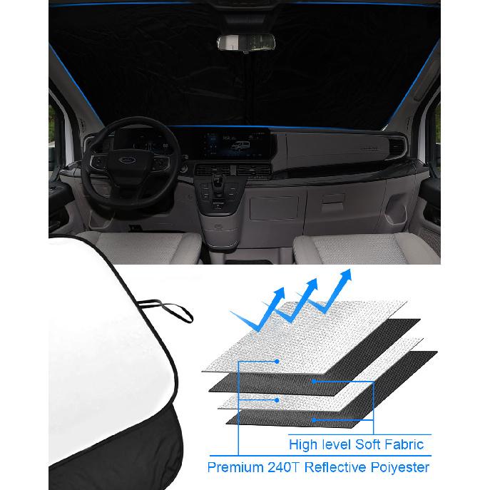 Car Window Sun Shade Front Windshield Custom For Ford Transit 2015-2024 Sunshade Cover Window Sun Visor Foldable Blocks UV Rays