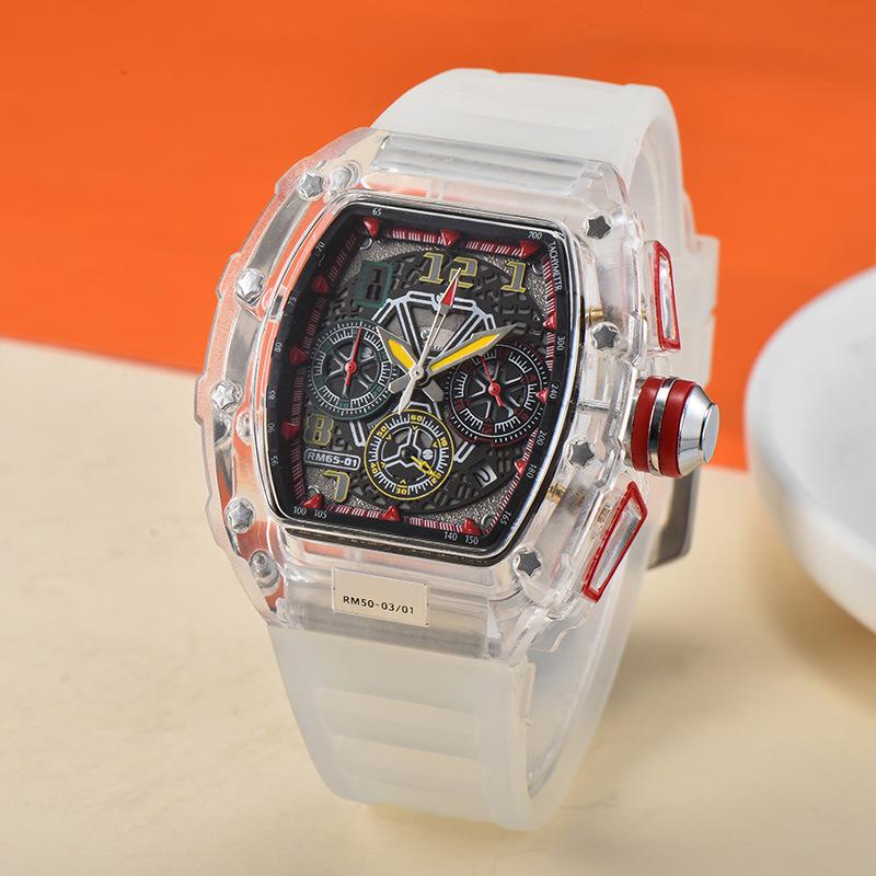 New Leather Crystal Transparent Multifunctional Running Seconds Business Calendar Quartz Watch