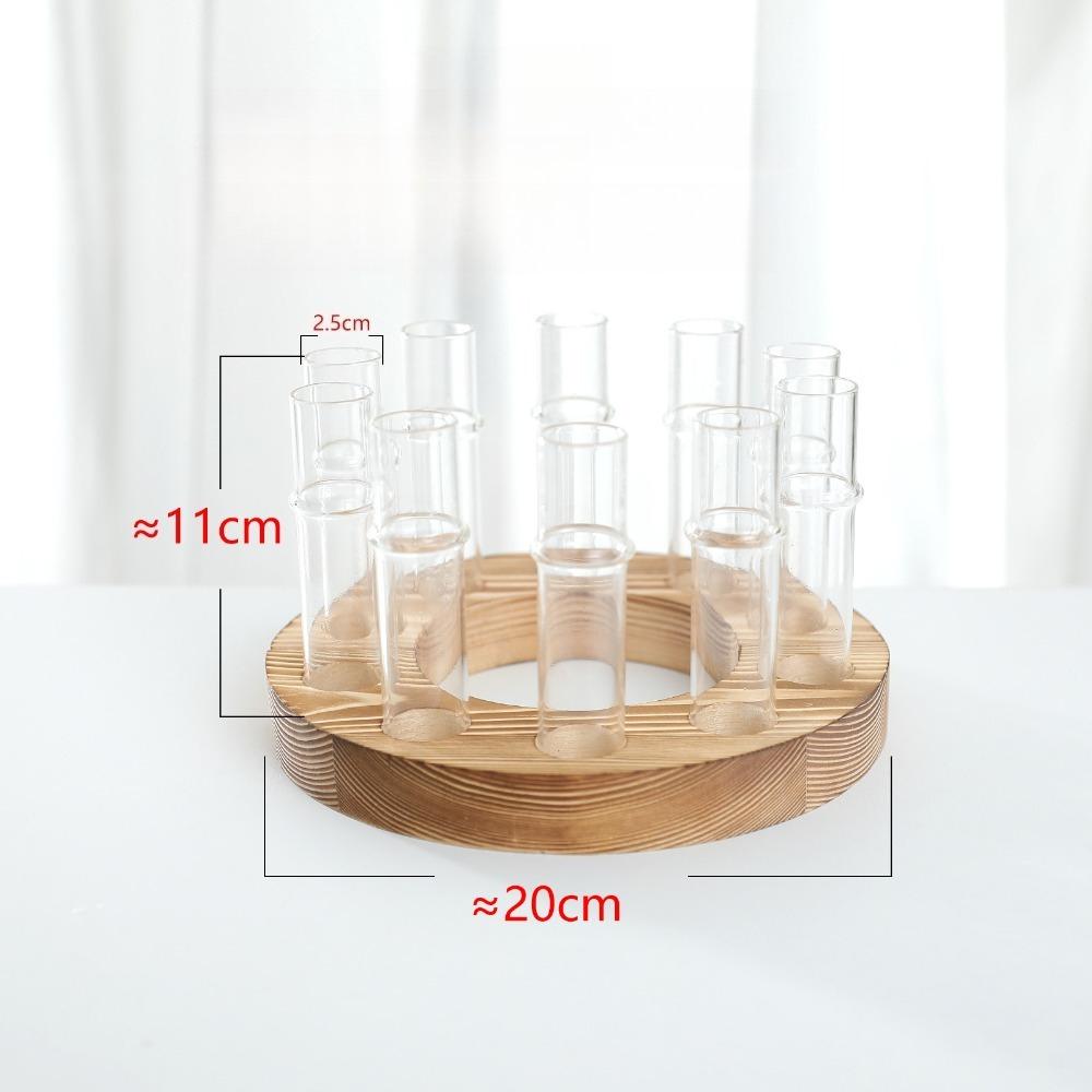 Kreative Einfachheit Massivholz Reihe von Reagenzglastöpfen Holzständer Hydrokulturvase Transparente Reagenzglasform für Heimdekoration
