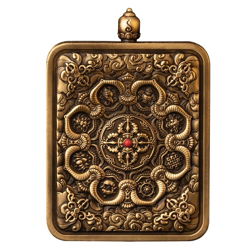 Authentic Brass Vajra Gawa Box: Retro Tibetan Tangka Art Piece