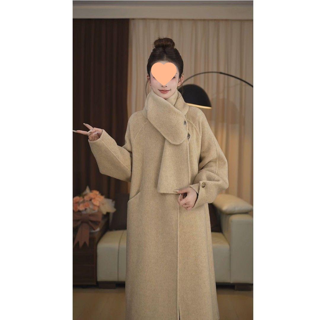

2025 Autumn/Winter Alpaca Wool Loose-Fit Hand-Sewn Scarf-Style Coat L