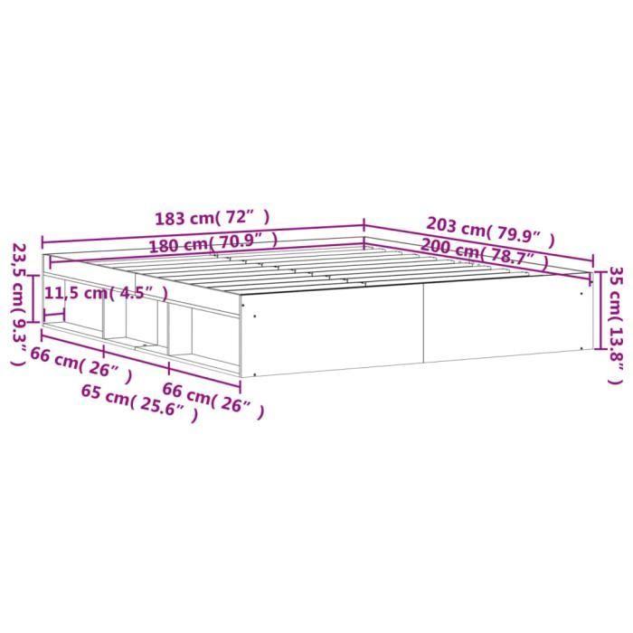 VidaXL Cadre de lit sonoma gris 180x200 cm super king 3203885