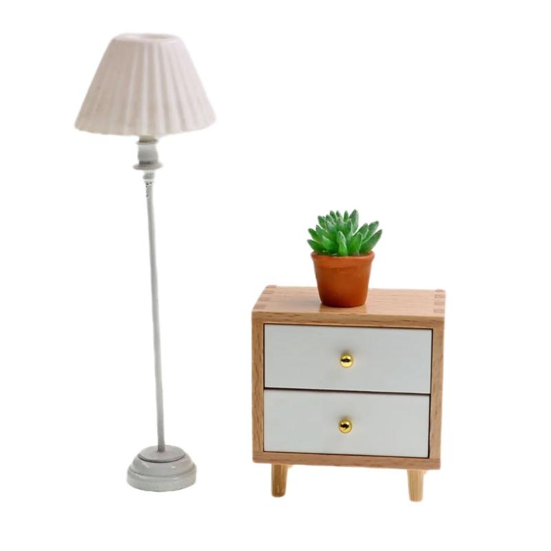 1:12 Scale Doll House Bedside Cabinet Natural Wood Furniture Model Figurine For Realistic Display Scene Arrangemetn