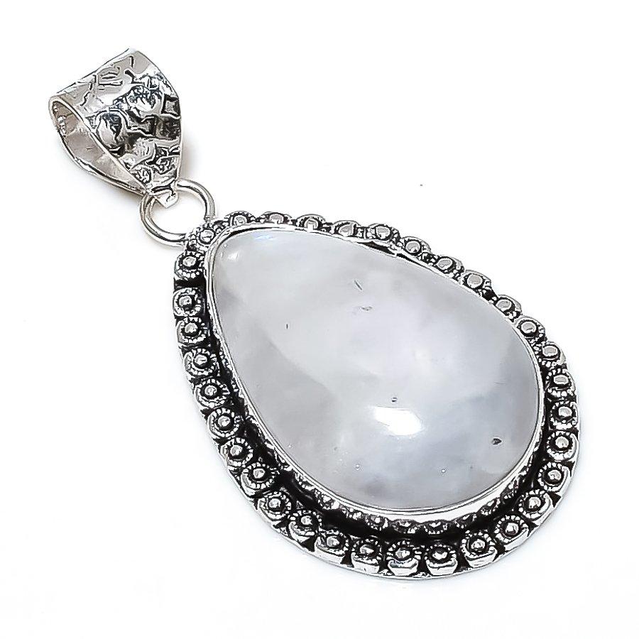 Rainbow Moonstone Gemstone 925 Sterling Silver Jewelry Pendant 2.01" SU-10671