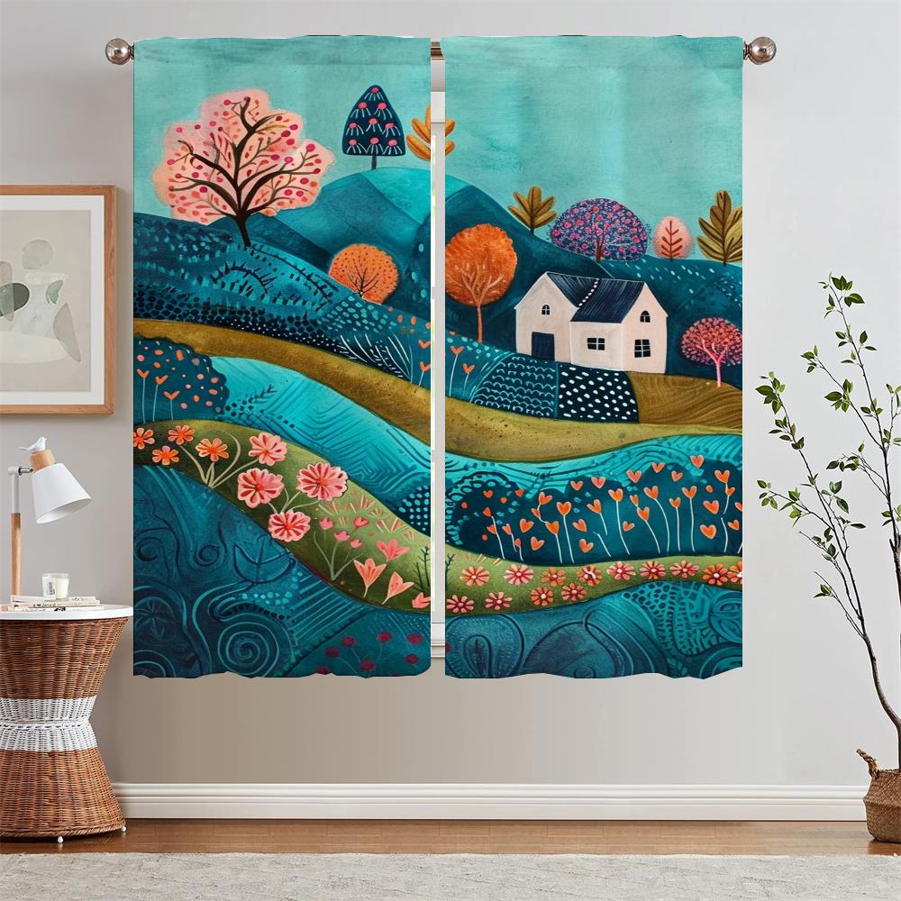 Gorgeous Painting Blackout Luxury Curtains for Living Room on Sale Bedroom Decoration Kitchen Curtains Salon 2 Cheap Pieces the