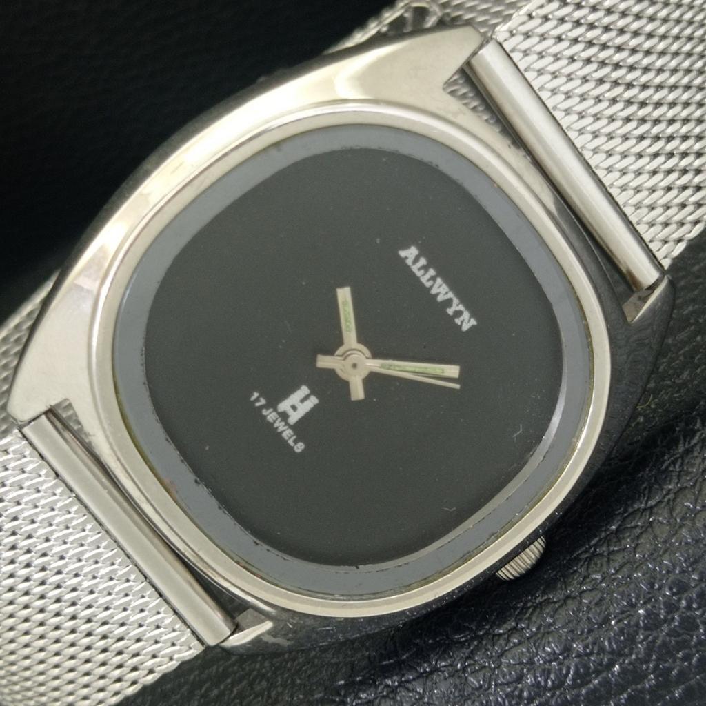

ALLWYN HAND-WINDING 6300A INDIA MENS VINTAGE BLACK COLOR DIAL WATCH a703947-1 R213g-a703947