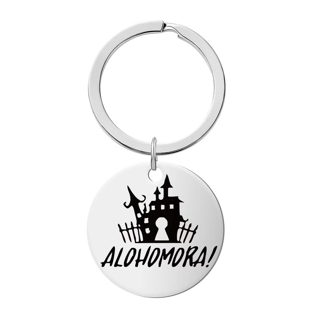 Halloween Keychain Pendant Stainless Steel Laser Engraved Round Tag Hanging Ornament Jewelry Stainless Steel Keychain for Backpack Bag Pendant