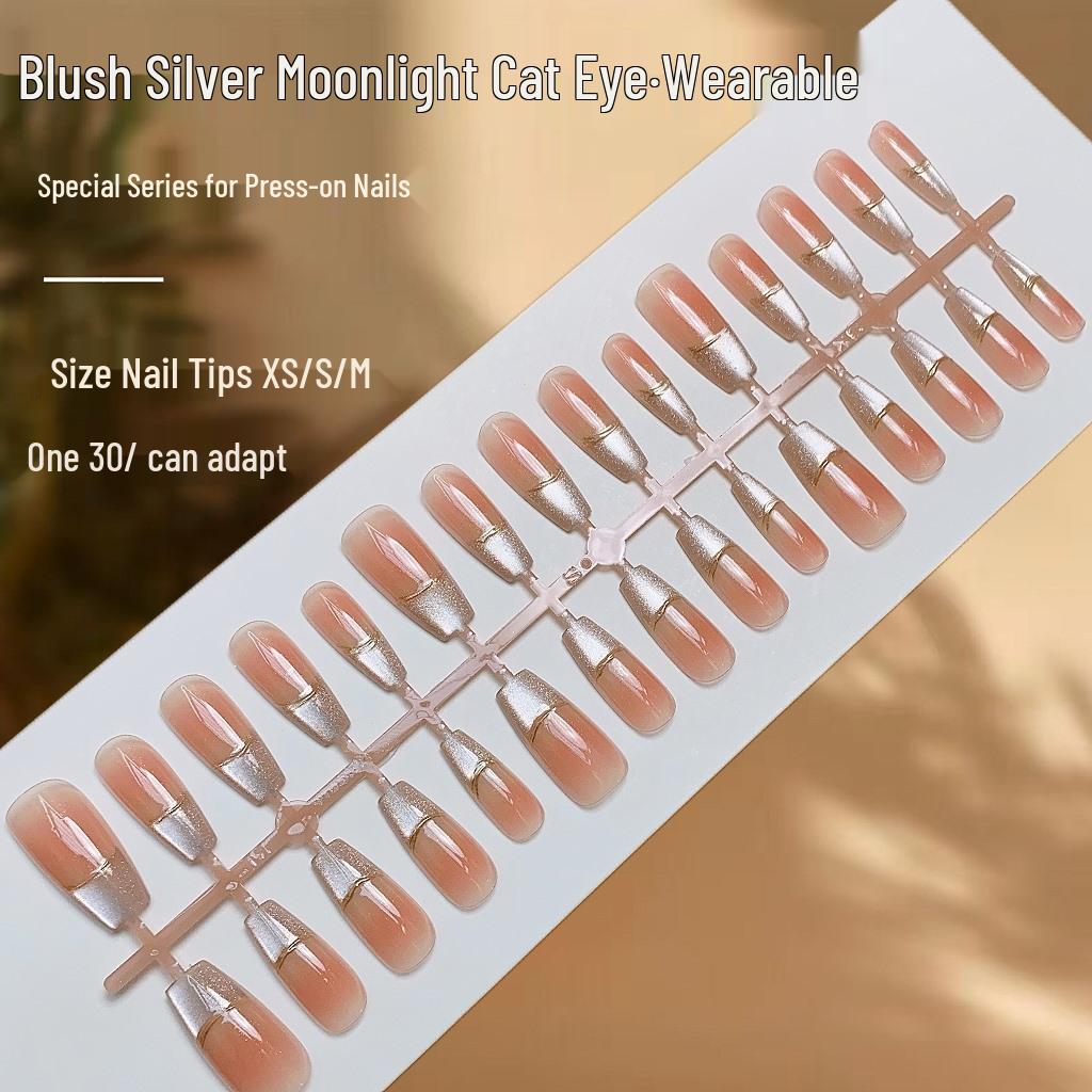 

3D Gilded Blush Silver Cat Eye Wearable Gentle Nails Set
