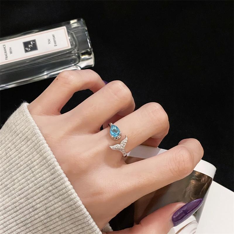New Light Luxury Zircon Niche Design Sense Unique Opening Ring Women'S Cold Wind Exquisite Fashion Jewelry