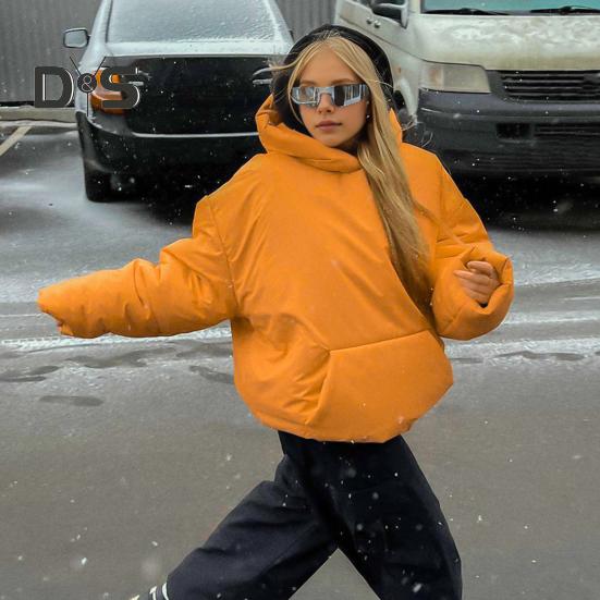 Manteau d'hiver en coton pour femme, épais, rembourré, coupe-vent, rétention de la chaleur, avec grande poche, capuche, couleur unie, manches longues, pull