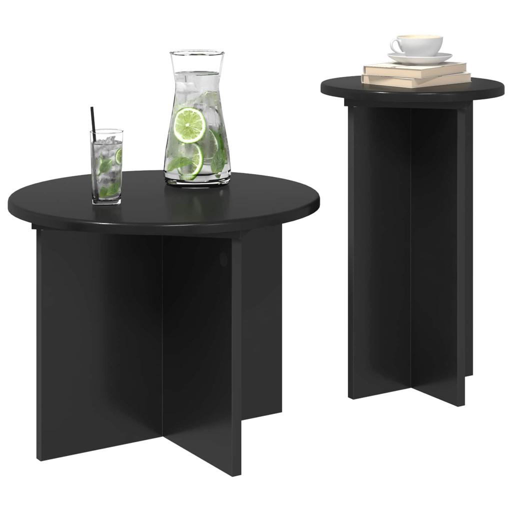 Side Table Set 2 pcs Black Oak Wood Based Material