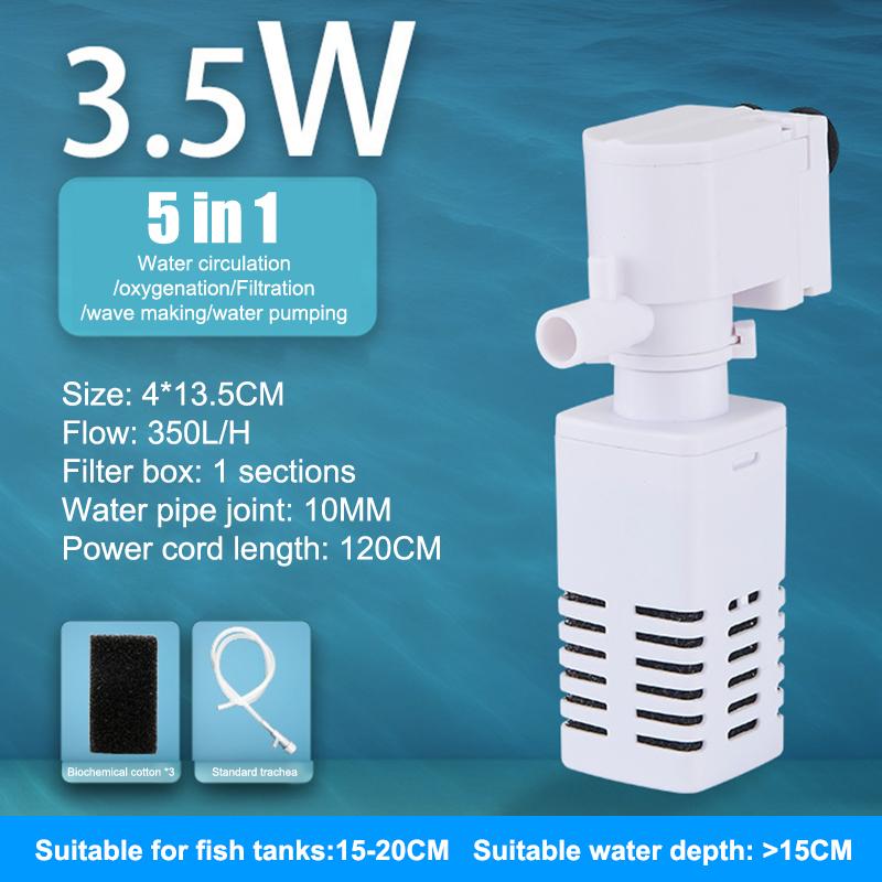 5 In 1 Aquarium Filter Pump Fish Tank Submersible Air Oxygen Aerator Aquarium Air Pump Water Circulation Changer Pump Wave Maker