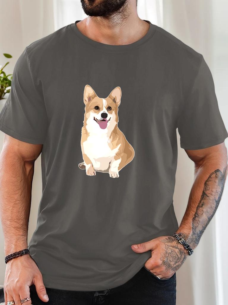Lovely Corgi Dog Graphic Unisexs Crew Neck Short Sleeve Tee Soft Summer Casual Top For Unisex Daily Outdoor Street Fashion Outfit Wear