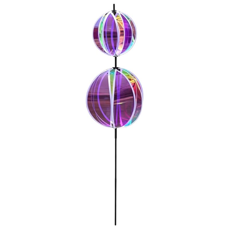 Rainbows Rotating Windmill Decorative Stake Reflective Outdoor Gazing Ball Wind Spinner For Garden Yard Patios Outdoor Use