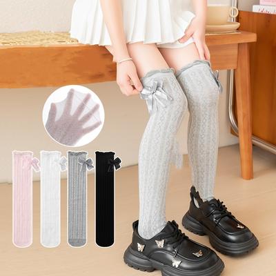 Bebek Yumuşak Diz Üstü Çorap Çocuklar Kız Tatlı Moda JK Fiyonklu Tayt Çorap Pamuklu Yaz Çocuk Okul Çorabı