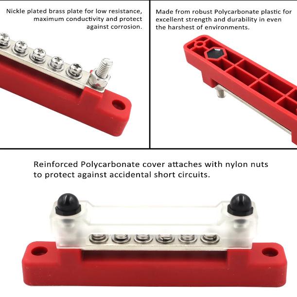 150A 10-Way High Current Busbar with Terminals for Car, RV, Yacht