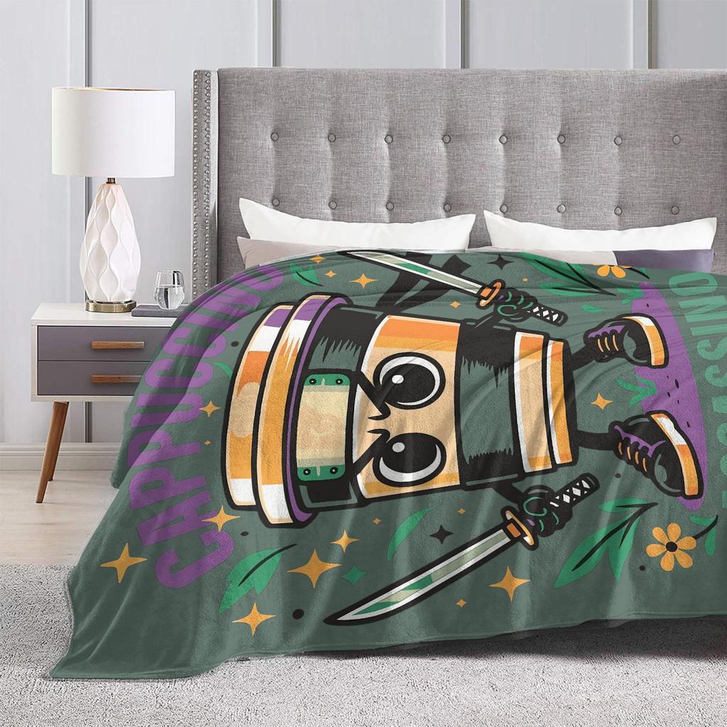 Cappuccino Assassino Italian Brainrot Memes Blanket Travel Flannel Bedding Throws For Couch Chair Sofa Bed Super Soft Bedspread