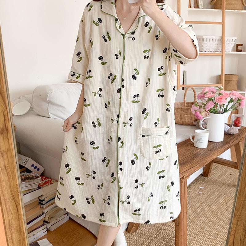 

Summer Short Sleeve Cotton Gauze Maternity & Nursing Dress Large
