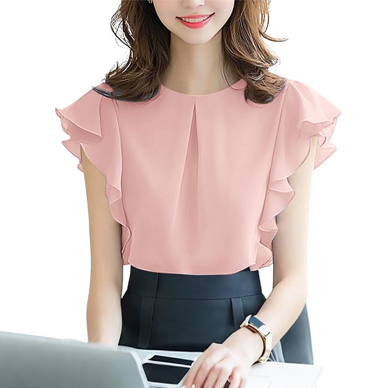 

ZANZEA Женская повседневная блузка с круглым вырезом и коротким рукавом, свободная S розовый