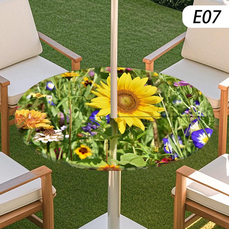 Round Table Cover Waterproof Oil-Proof Tablecloth Elastic Kitchen Dining Wedding Party Table Cover Outdoor Courtyard Home Decor