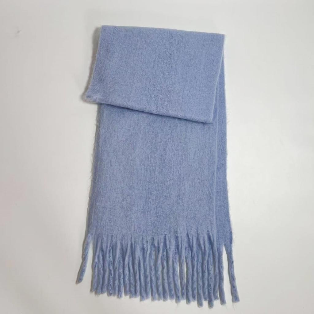 Versatile mohair solid color scarf women's winter thickening simple warmth enlarged shawl scarf