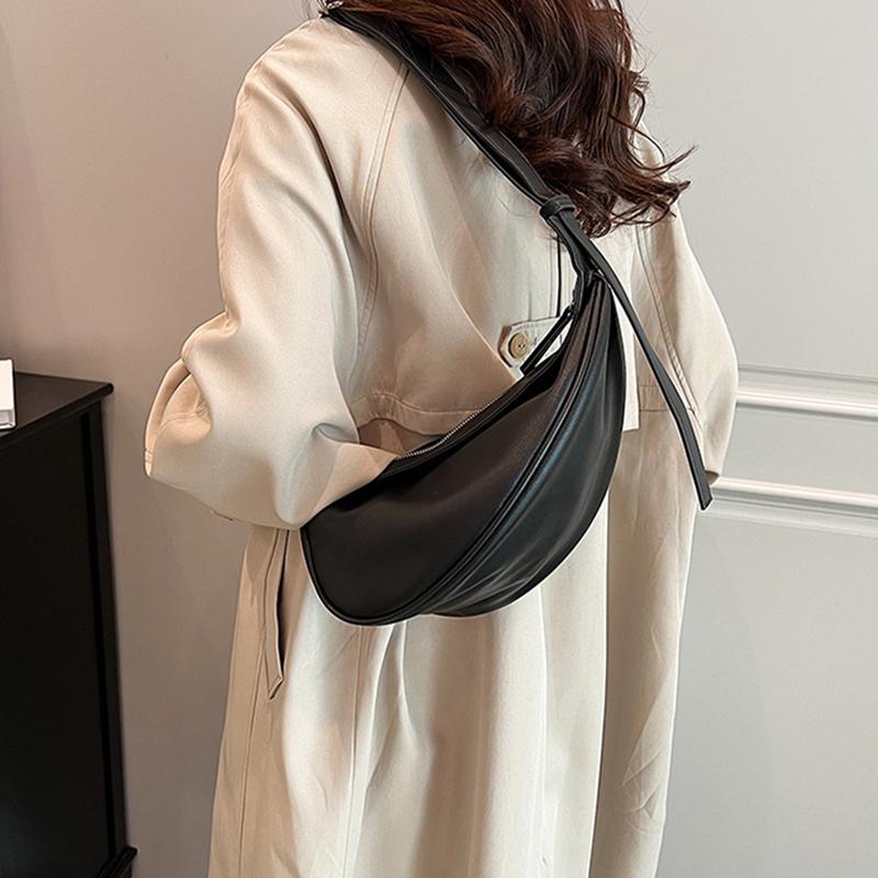 Sewing Thread Shoulder Bags Zipper Women's Bags PU Leather High Capacity Handbag Solid Color Saddle Splicing CLE