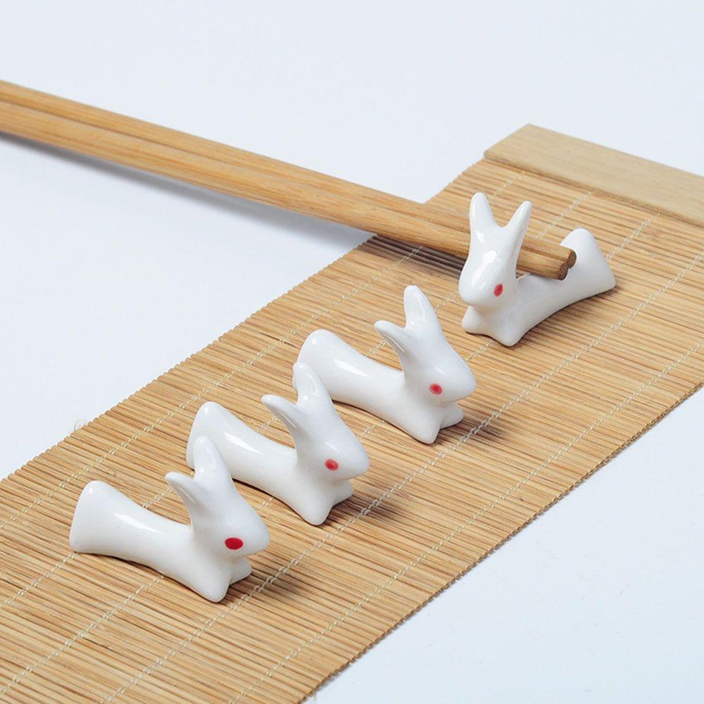 Home Decoration Spoon Porcelain Fork Table Ware Ceramic Rabbit 2Pcs Rack Chopsticks Chopsticks