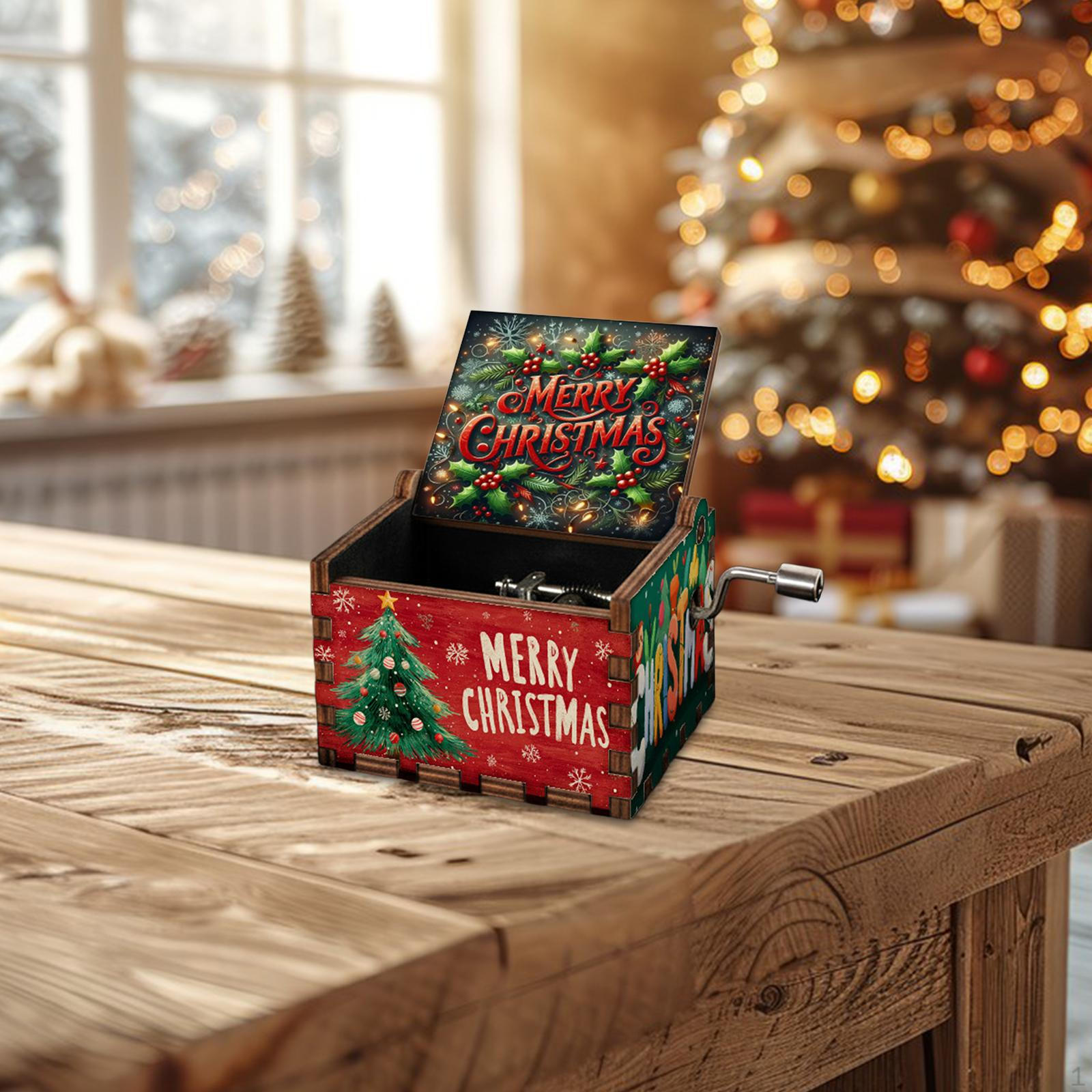 Christmas Music Box Decor Table Centerpiecec Collection Mini Ornament Hand Crank Tune Style A