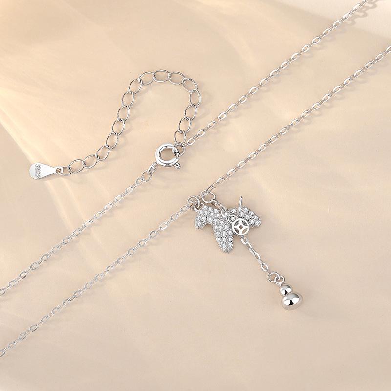 Tichiya S925 Sterling Silver Korean Diamond Horse Necklace for Women 925 Silver