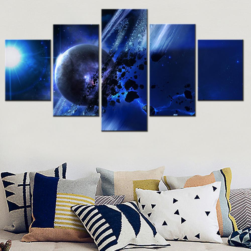 5 Pieces Canvas Wall Arts Poster Painting Landscape Space Planets Asteroid Wallpaper Home Decor Living Room Artwork
