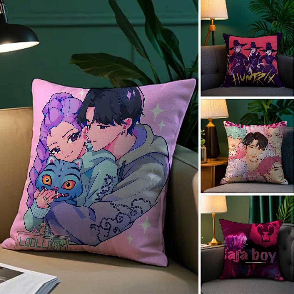 K-Pop Demon Hunters-H Saja Boys-S  Anime Movie Pillow Case Silky Elegant Comfort Sofa Bed  Invisible Zipper Beach Pillowcase