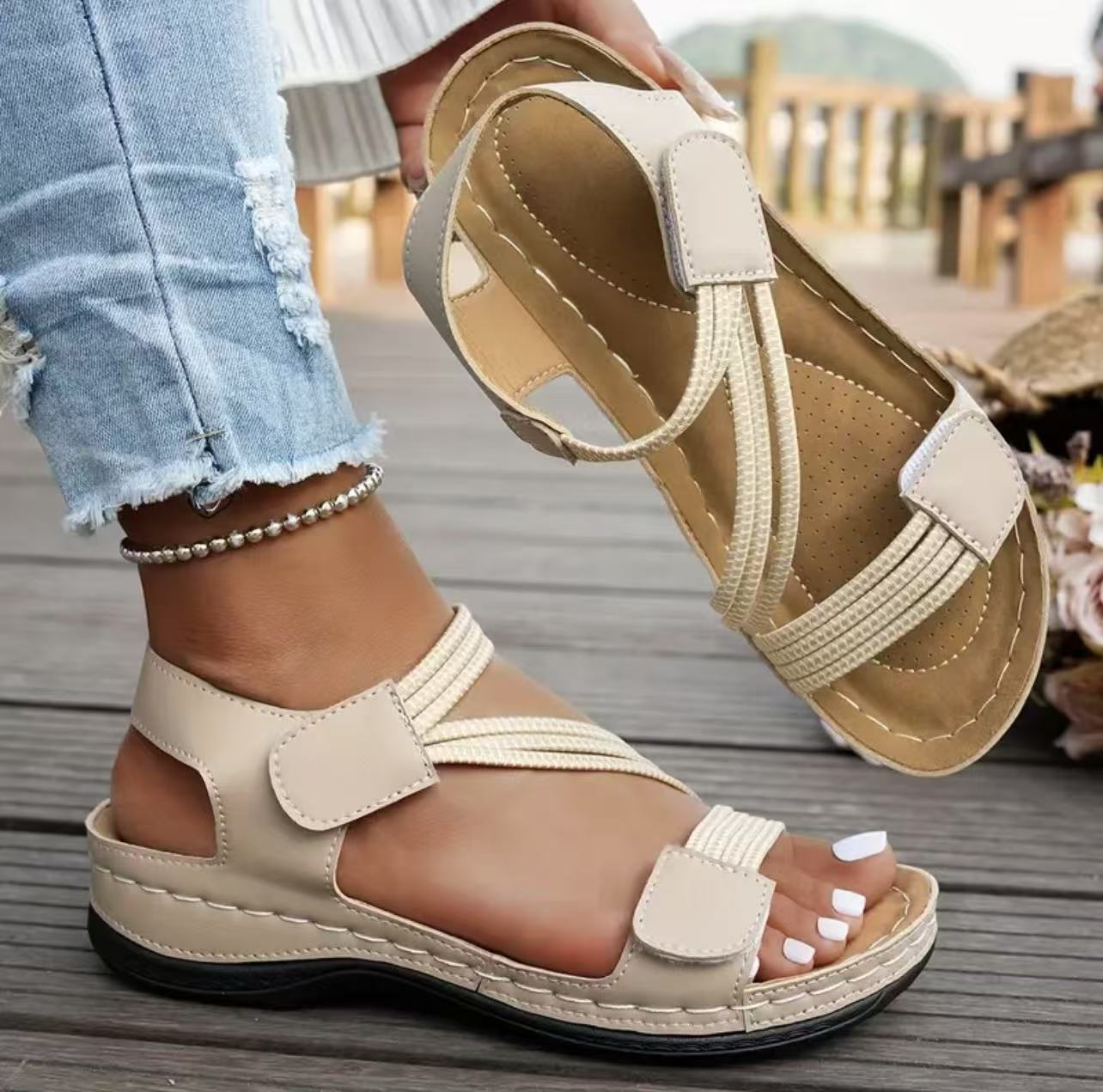 

Summer Fashion Shoes for Women Plus Size 36-43 Platform Wedges Comfortable Non-slip Sandals Casual Beach Footwear 2026 36 бежевый
