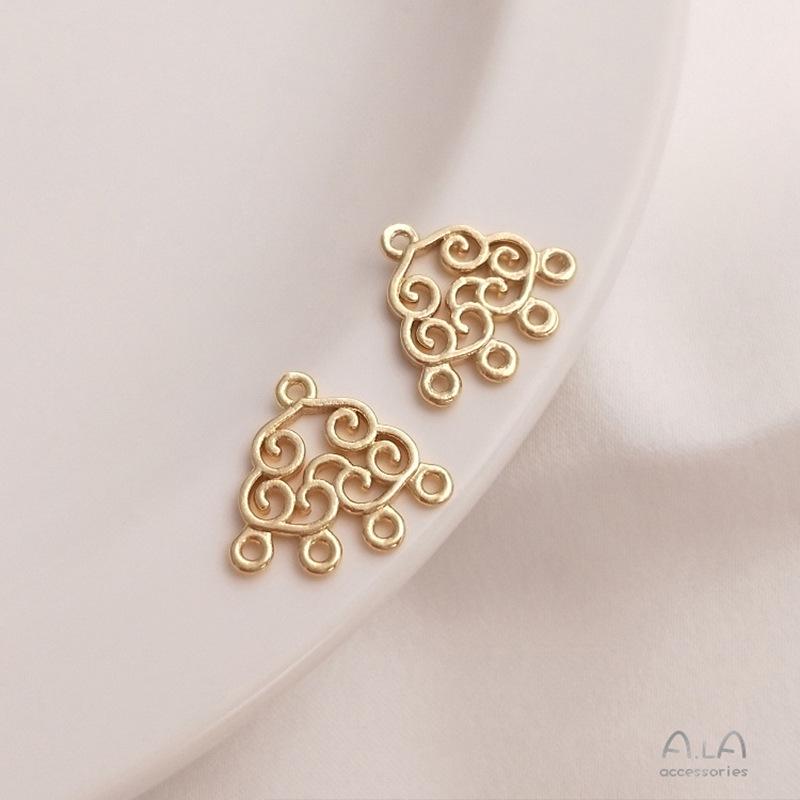 14K Gold Filled Copper-Plated Hollow Flower Totem Double Pendant for DIY Earrings, Bracelets, and Jewelry.