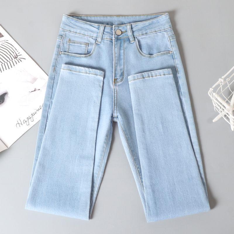 2022 Women's Light Color High Waist Stretch Denim Slimming Cropped Pants