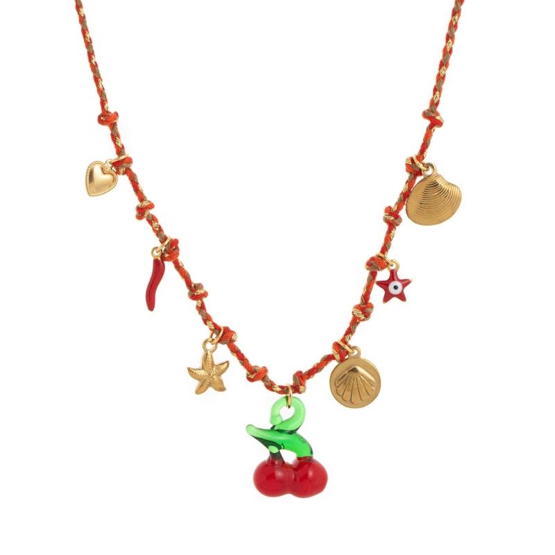 Collana intrecciata Collana corda in acciaio inossidabile Collana con ciondolo a charm Collana regolabile Adatta per l'uso quotidiano