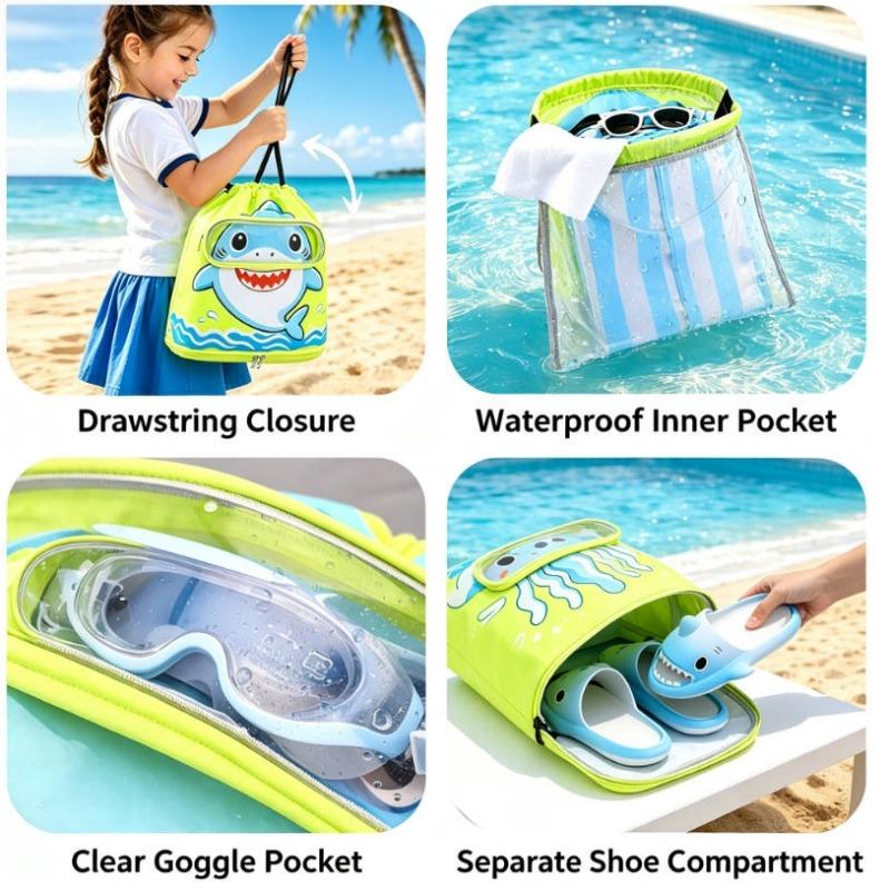 Sac à dos de natation dessin animé pour enfants Séparation sec/humide Sac étanche avec compartiment à chaussures Grande capacité Portable Plage Piscine Salle de sport Rangement