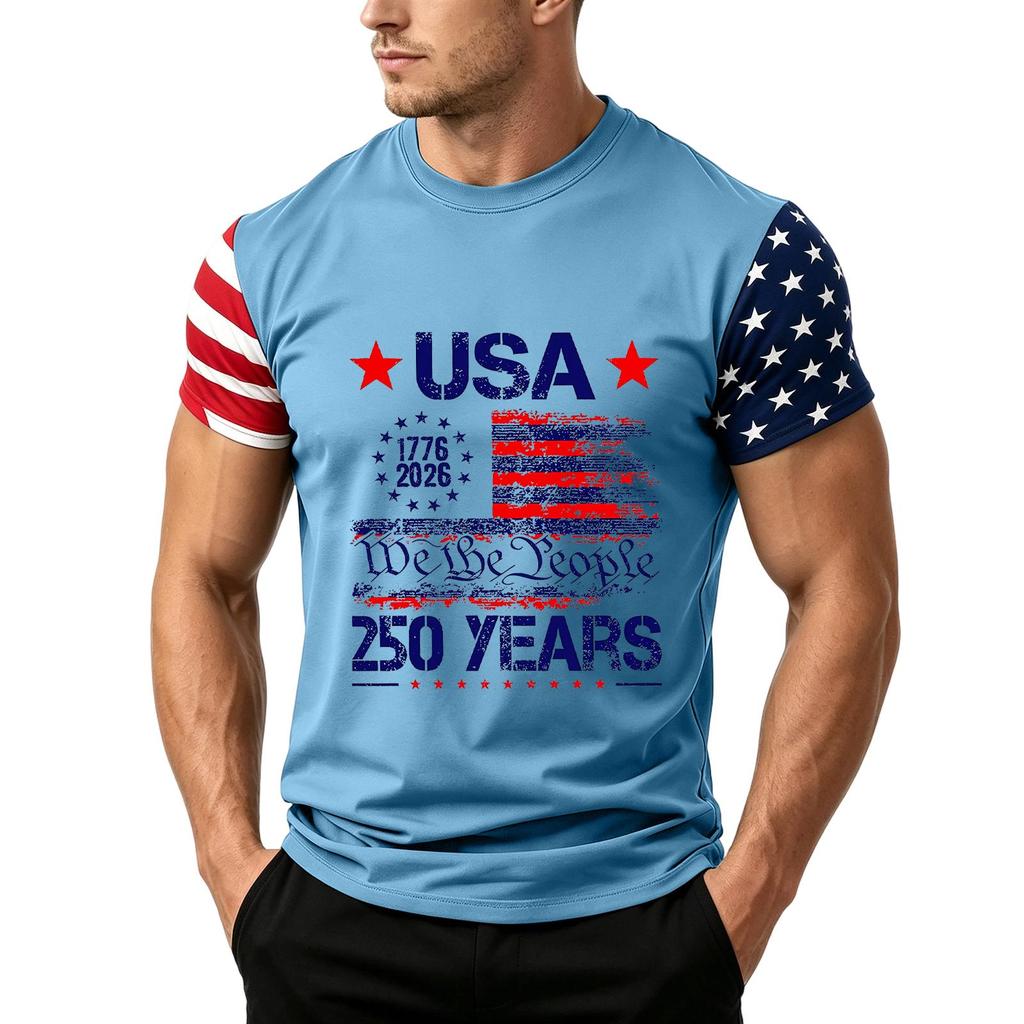 Men's Independence Day Flag Print Short Sleeve T-Shirt, Loose Casual Daily Summer Tops