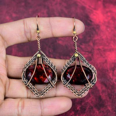 Faceted Ammolite Earrings Copper Wire Wrapped Earring Handmade Gemstone Earrings Ammolite Jewelry Anniversary Gifts Wonderful Copper Jewelry