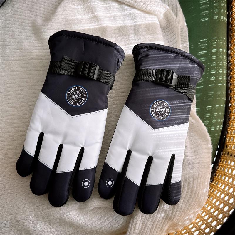 Outdoor Riding Gloves Men'S Velvet Warm Sports Gloves Palm Non-Slip Anti-Splashing Ski Gloves