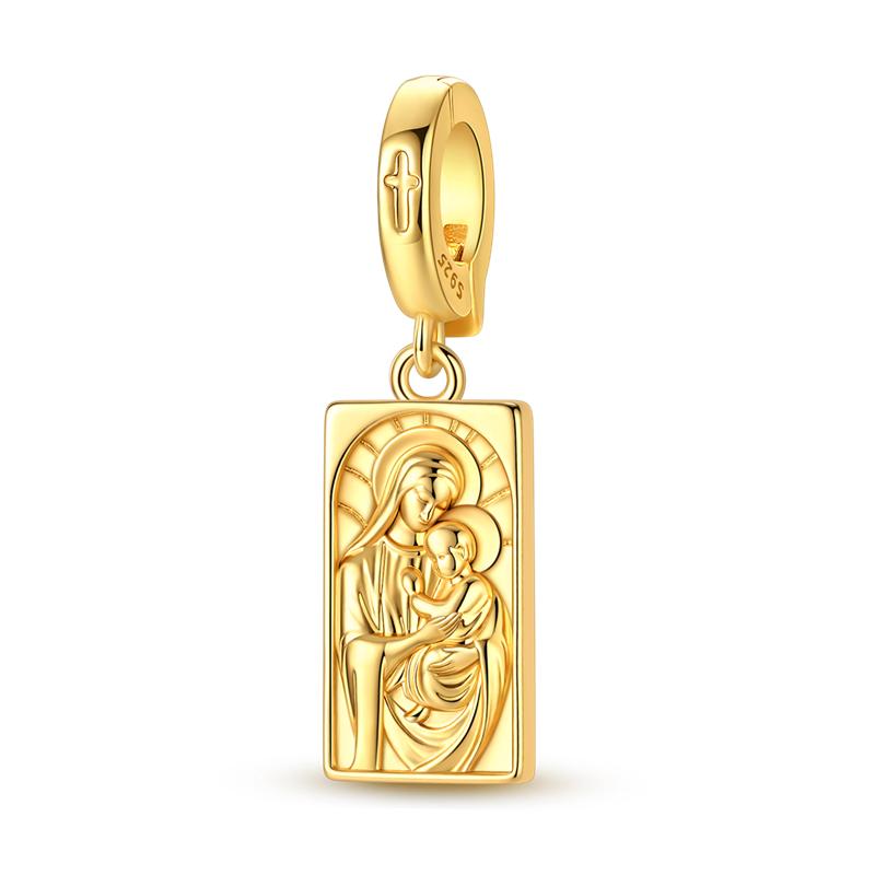 Golden Angel Virgin Mary Charms Bead 925 Silver Inlaid Zircon Puppy Pendants Fit Bracelet DIY Jewelry Gift