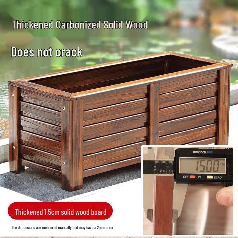 Large Outdoor Rectangular Wooden Planter Box for Flowers and Vegetables