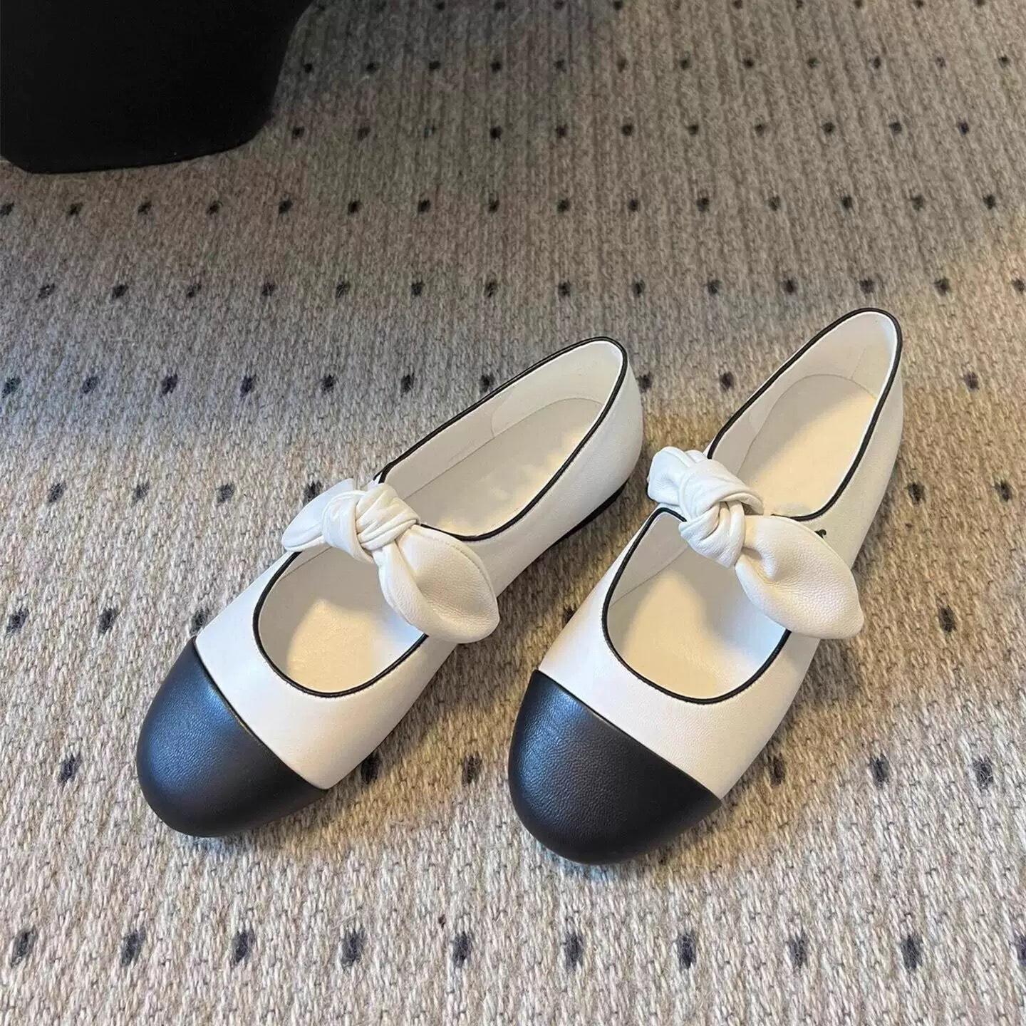

Sheepskin version~ Xiaoxiangfeng genuine leather shallow mouth Mary Jane shoes women s cute bow flat single shoes French small leather shoes 35