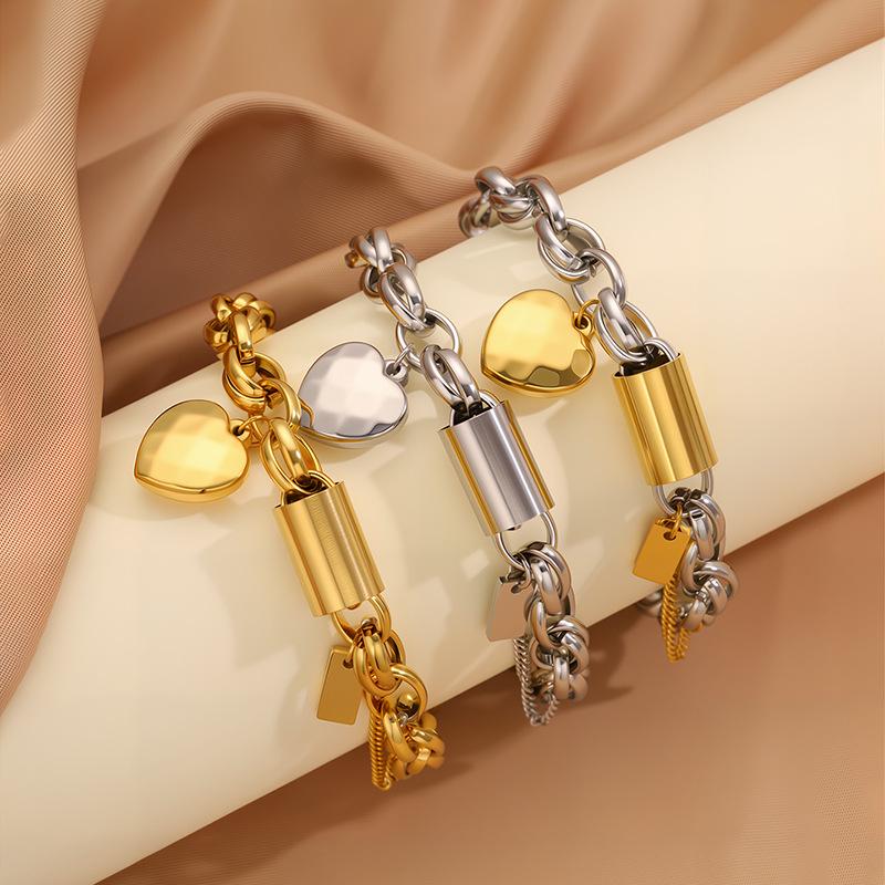 Elegantní Titanová Ocelová Pár Bracelet Srdce - Unisex, Luxusní Design, Univerzální a Stylový