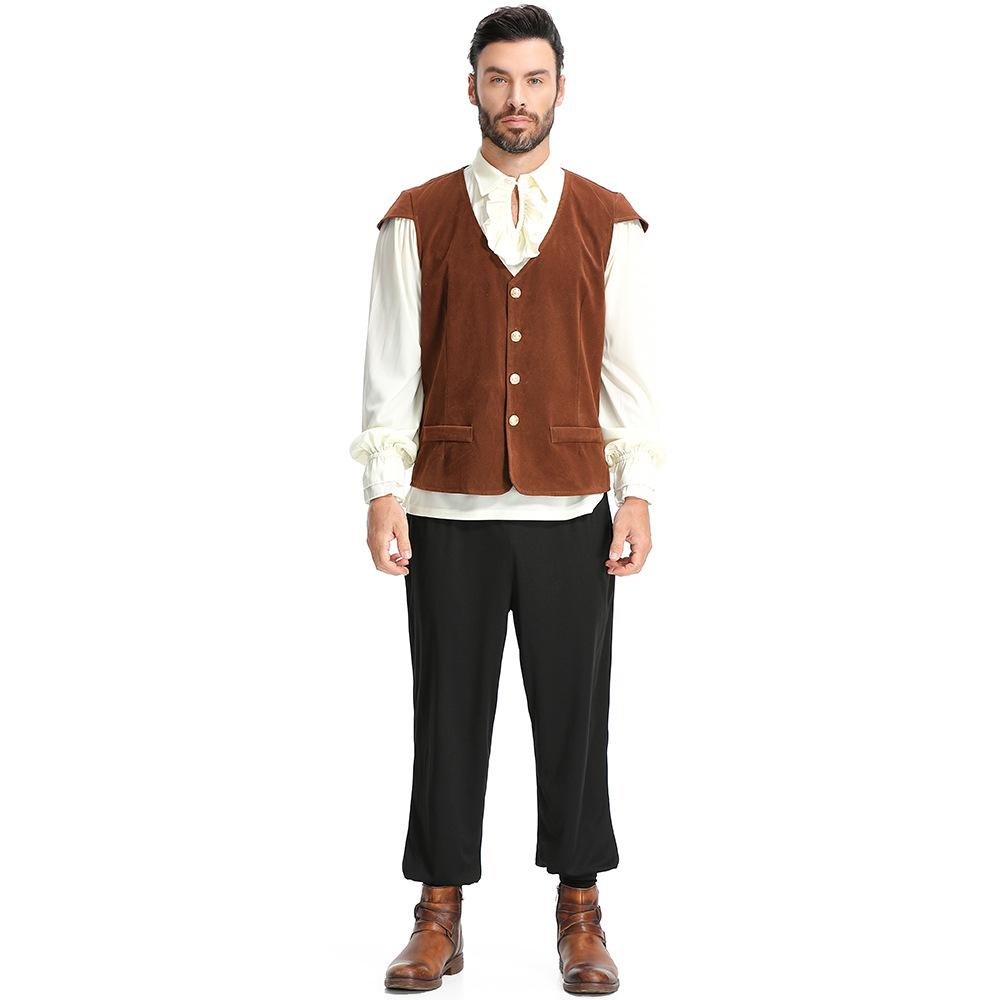 Adult Men Vampire Renaissance Pirate Knight Vest T Shirt Pants Set Halloween Cosplay Costumes Role Play Outfit