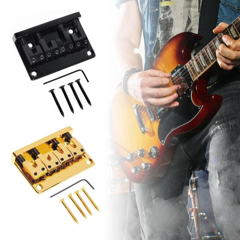 4 String Electric Bass Guitar Fixed Bridge 79.5x51.5MM Guitar Bridge Assembly Metal Texture Perfect for Electric Guitar