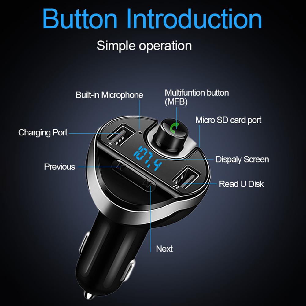 Car Hands-free FM Transmitter Bluetooth MP3 Player Car Kit Dual USB Car Charger Support TF Card/U Disk Music Play