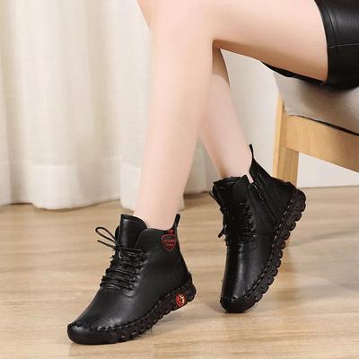 Women's Shoes Autumn Loafers Lace Up Sneakers Casual Flats Solid Soft Bottom Boots Leather High-Top Sneaker Womens Shoes 2024