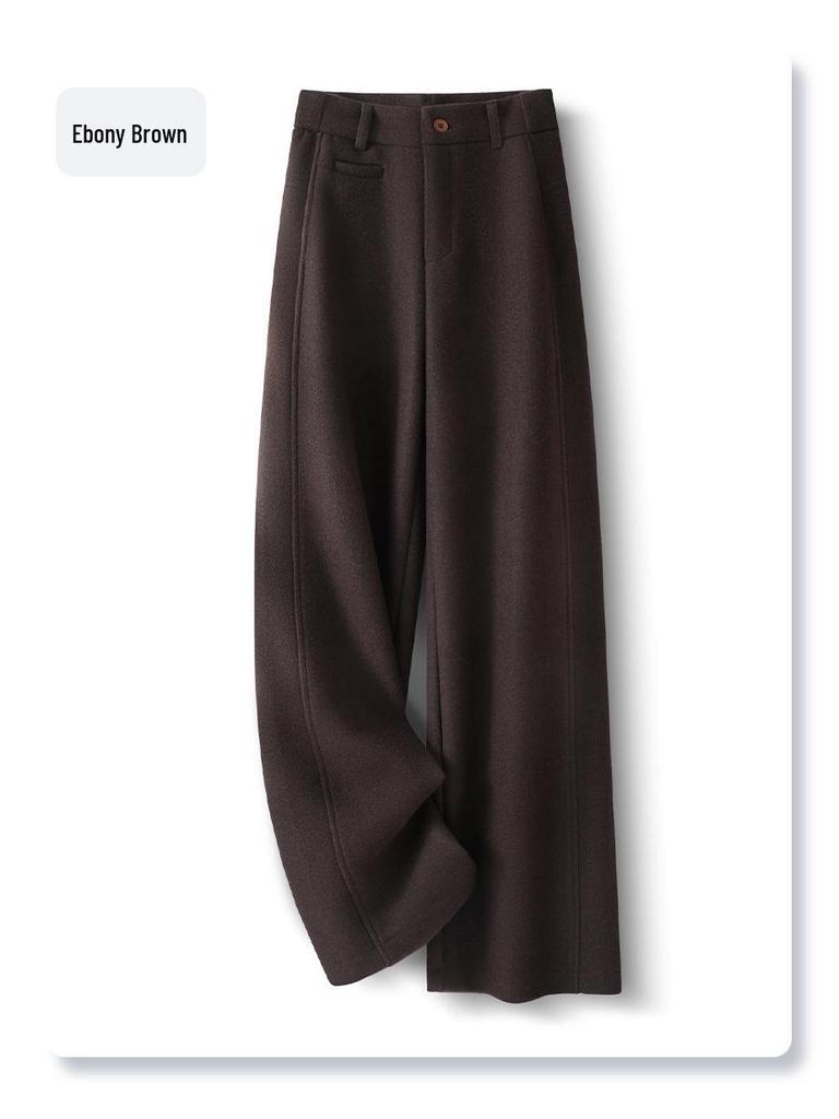 2025 Winter High-Waisted Wool Wide-Leg Pants - Women's Slim Fit, Brown, Flattering Straight-Leg with Drape
