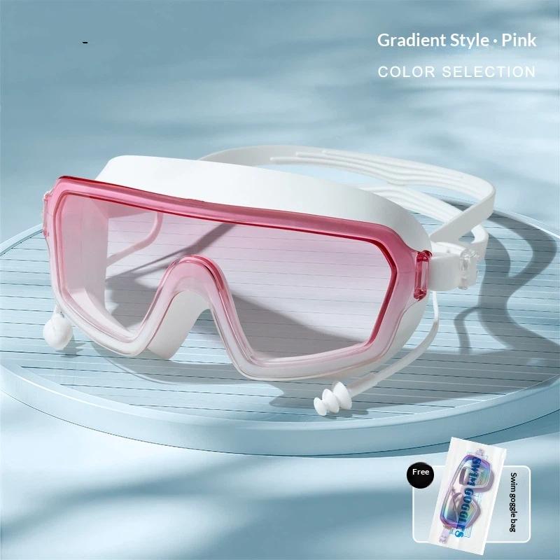 Large Frame Anti Fog Swim Goggles With Ear Plugs Panoramic Wide View Waterproof Swimming Glasses For Adults Pool Beach Water Spo